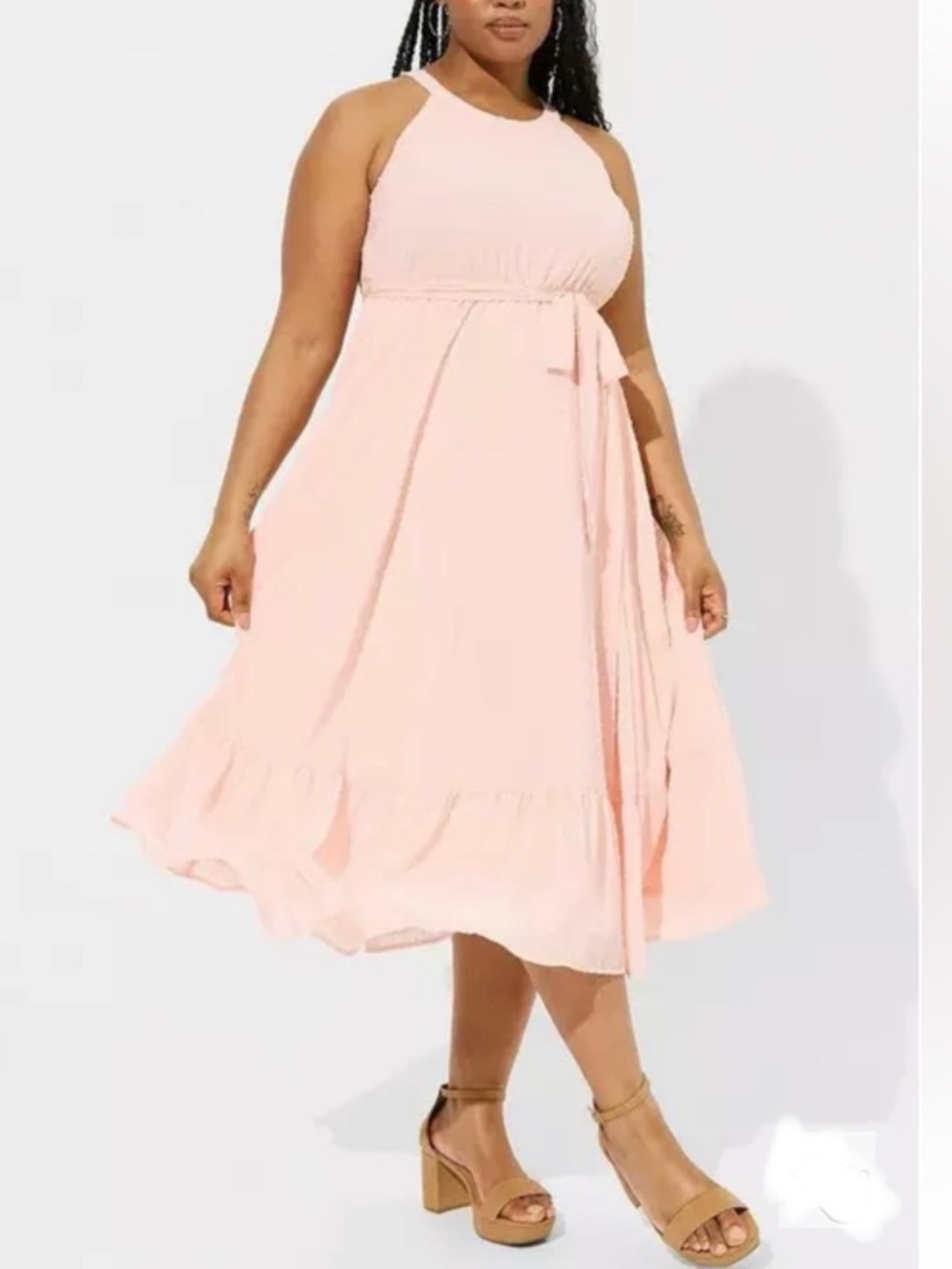 Torrid Pink Clip Dot Tiered Dress Maxi Size 1X(14-16) New - Picture 1 of 12